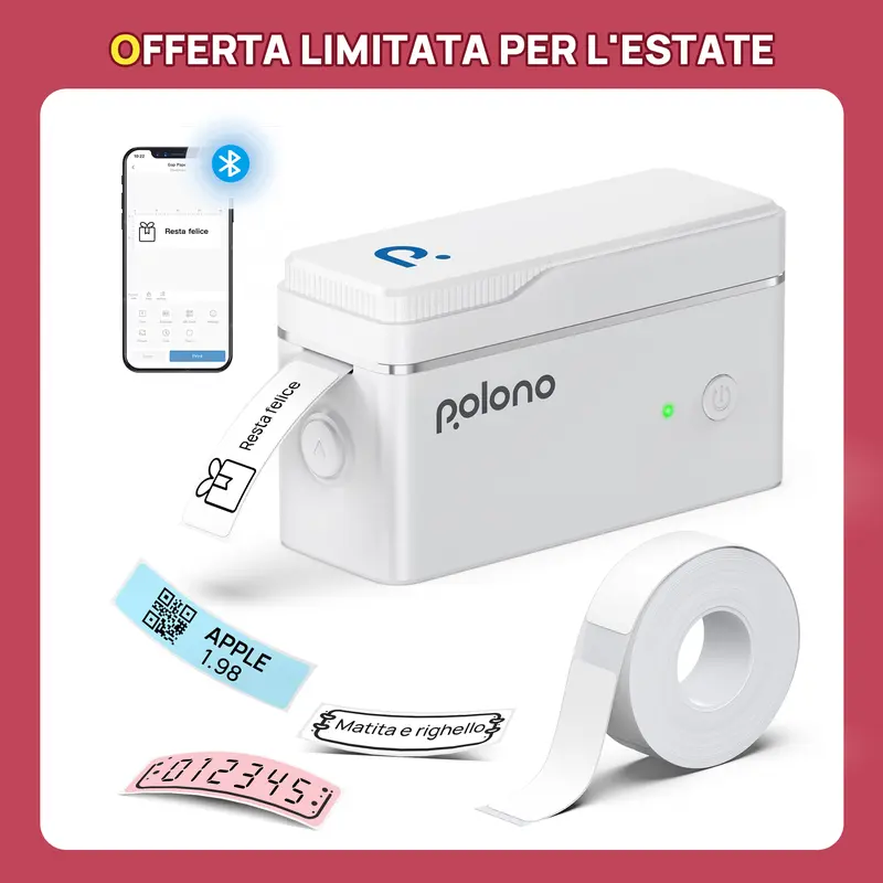 Imprimante d’étiquettes portable POLONO P31S, mini-imprimante IA Bluetooth sans fil avec câble USB et 1 rouleau d’étiquettes, pour codes-barres, étiquettes de prix et plus