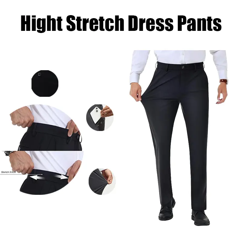 Alimens&Gentle Herren-Stretch-Anzughose – bügelfreie Golfhose mit flexiblem Bund, Flatfront, Business Casual und formell
