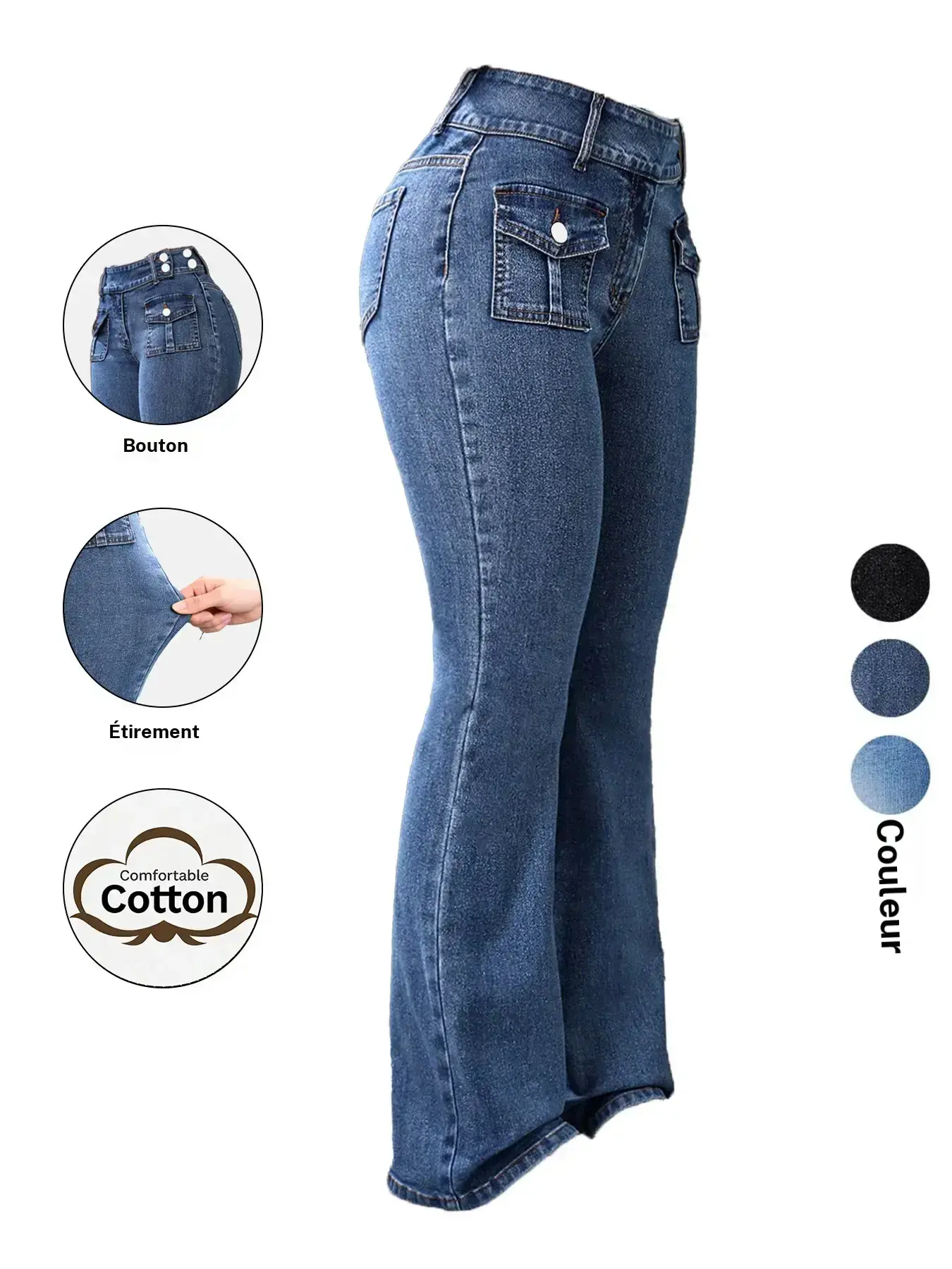 Women's Pocket Flare Jeans, Casual Bell-Bottom Denim Trousers for Everyday, All-Season Wear【Black Friday】
