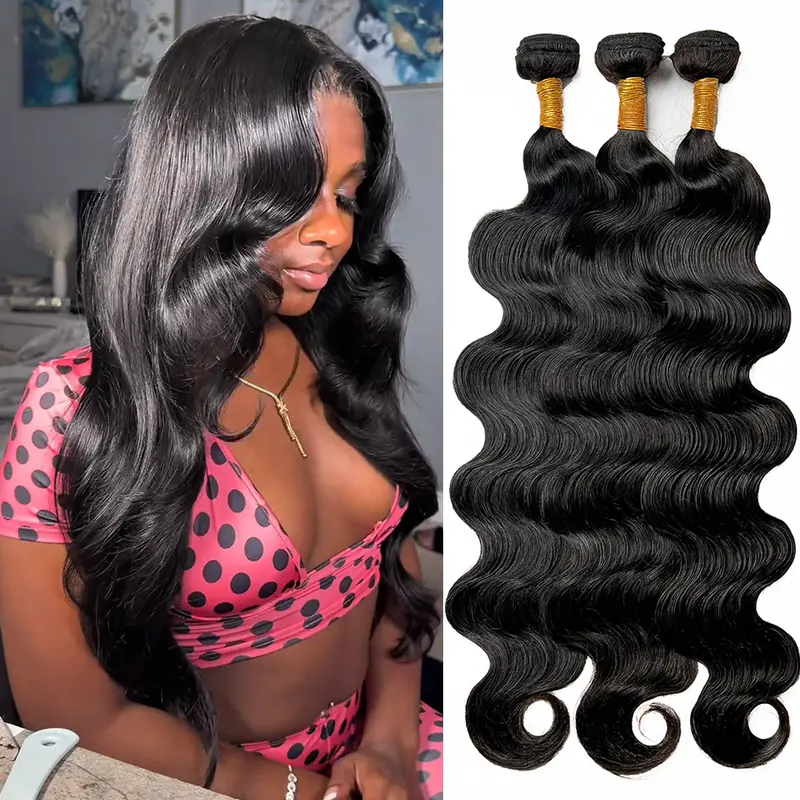 Ramiss 12A Virgin Raw Human Hair Body Wave Bundles with 2x6/4x4 Lace Closures, 10–30in, 100±5g Each, 12in 1pc Option