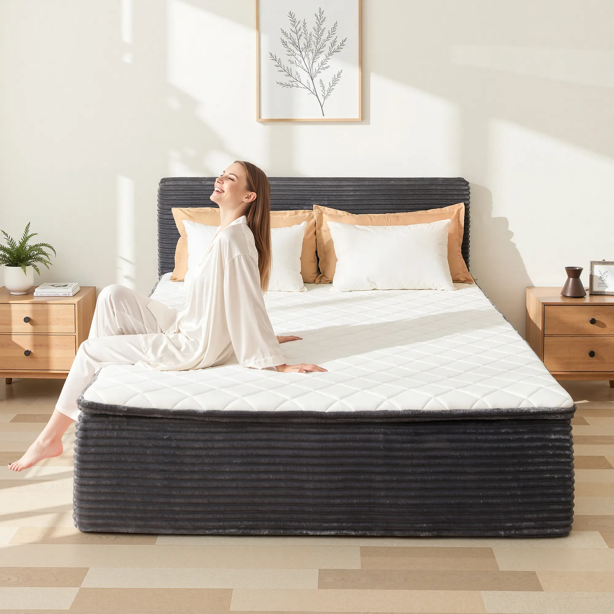【Stock Up Deals】Ovios Queen Size Memory Foam Mattress with Removable Headboard, 17" Sofa Bed Full Mattress, Individually Pocketed Springs, Pressure Relief, Motion Isolation, Provides Support, CertiPUR-US Certified - No Assembly Required