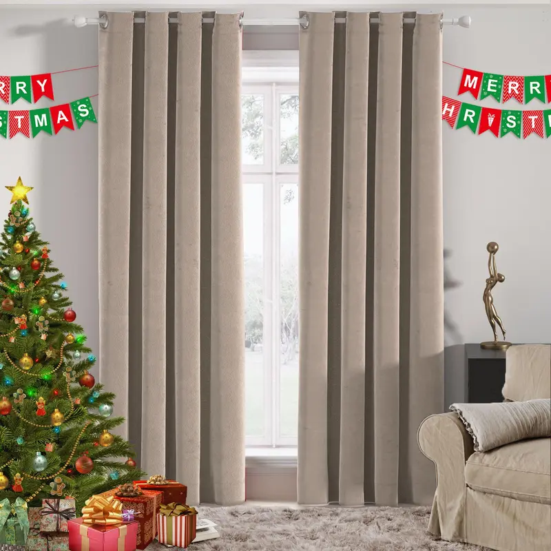 YSTYLE Velvet Blackout Curtains, 2 Pieces, UV Protection, Antistatic, Abrasion-Resistant, Washable and Insulating, with Modern Rings for Living Room or Bedroom