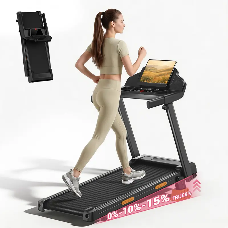 UMAY Foldable Incline Treadmill, 15% Incline, 12km/h, 7-Layer Shock Absorption, LED Screen, Handrail, 3.0hp Motor, 181kg Capacity