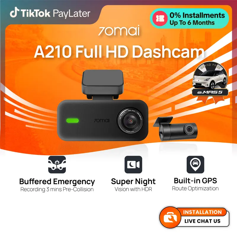 Cámara para auto 70mai A210 Full HD 1080P con HDR, doble canal, GPS integrado, supercondensador y Super Night Vision