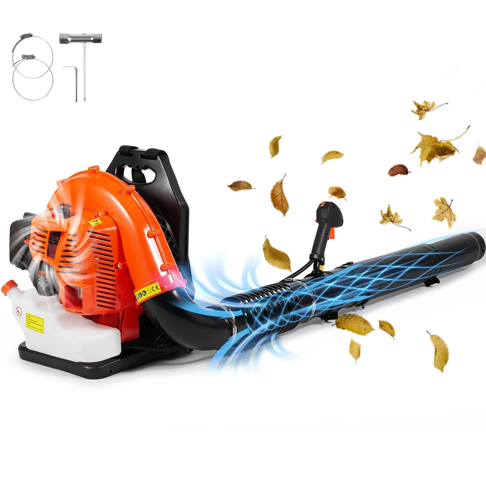 【toolupgrade】VEVOR 79cc 2-Stroke Gas Backpack Blower, 3L Fuel Tank, 184MPH High Speed, Portable Lawn and Garden Equipment, Adjustable Manual Socket Wrench Compatible, for Lawn Care