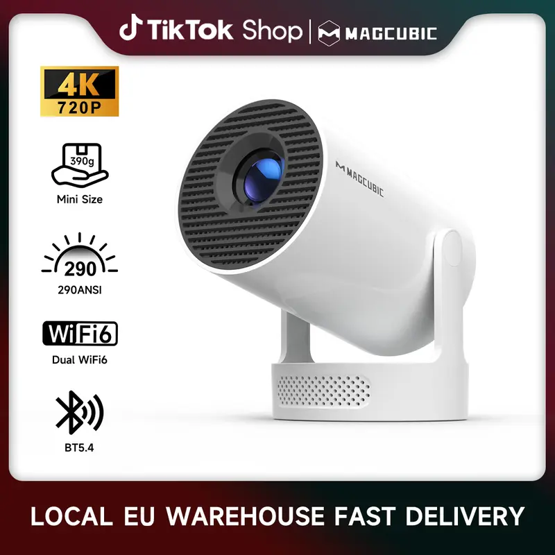 Magcubic HY300Pro+ Portable Mini Projector, 290 ANSI, Dual WiFi 6, 4K Decoding, BT 5.4, 0.8:1 Short Throw, Native 1280x720P, Android 11, Allwinner H713
