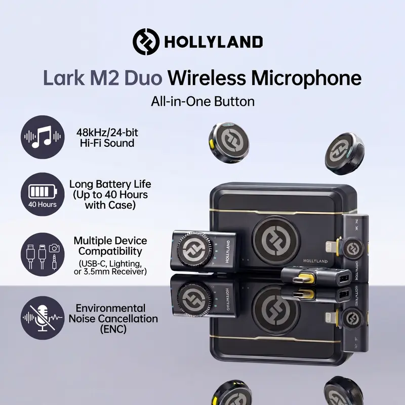 HOLLYLAND Lark M2 Duo Wireless Magnetic Microphone, Camera, USB-C, iPhone and Combo Sets
