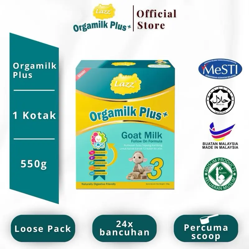 ORGAMILK Plus+ Susu Kambing Formula Adik Genius Nutrisi Lengkap untuk Tumbesaran Anak dengan IQ Ginkgo Biloba Saffron Kurma DHA Biotin