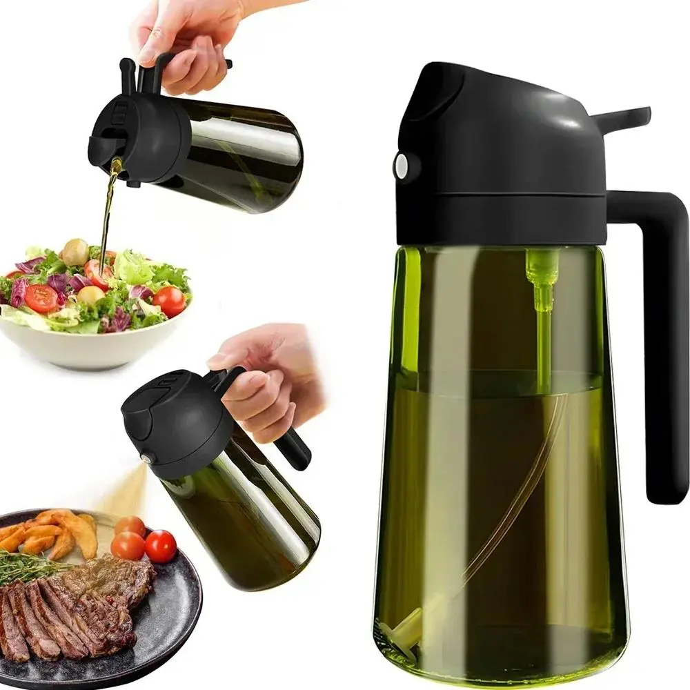 Juego de botellas pulverizadoras y dispensadoras de aceite de vidrio borosilicato, diseño 2 en 1 antigoteo para aceite de oliva y cocina doméstica