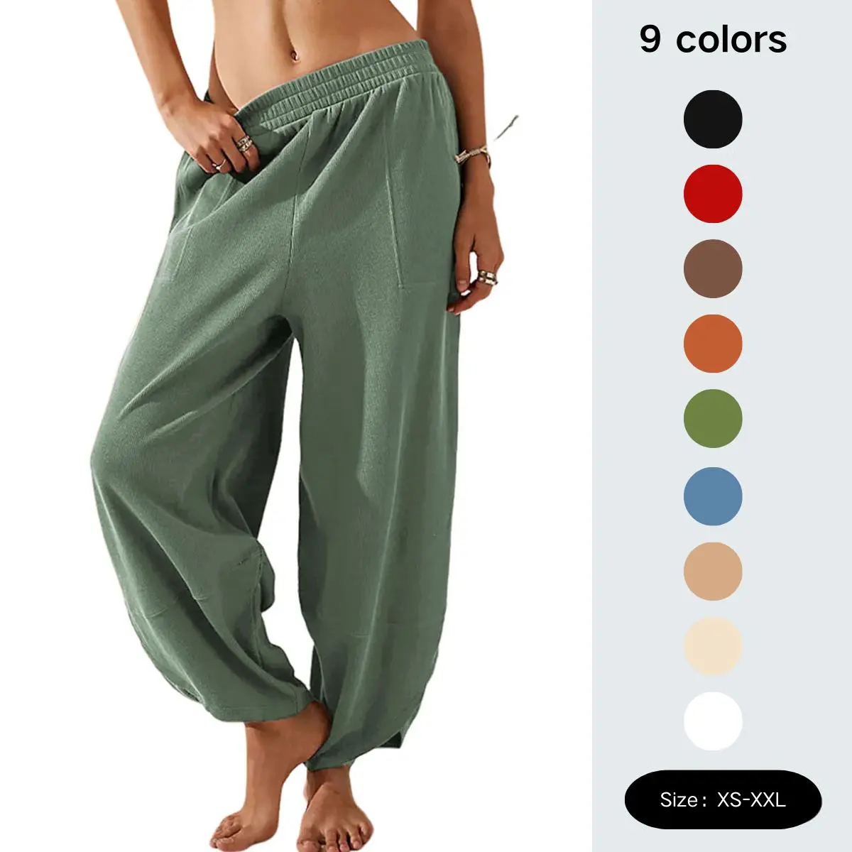 Pantalones palazzo de pierna ancha Omoone para mujer, con bolsillos, cintura elástica y estilo casual