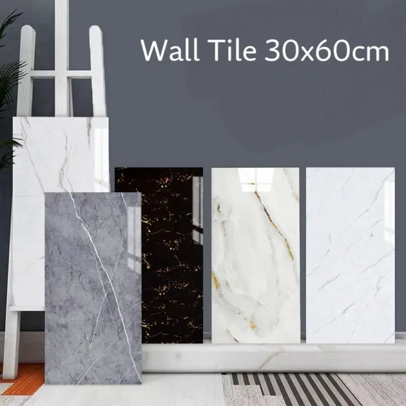 Marble-Effect Waterproof PVC Peel-and-Stick Wall Tile Stickers, 30cm × 60cm, 10–20 Pieces, for Kitchens, Bathrooms and Living Rooms