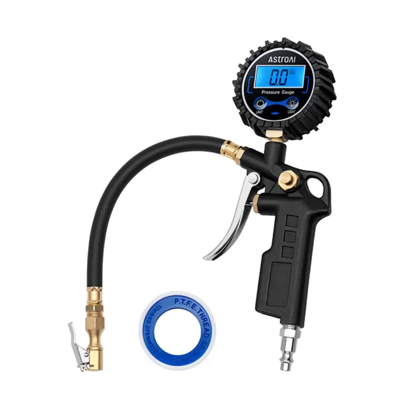 AstroAI 0-250 PSI 디지털 차량용 타이어 공기 주입 게이지, 강철·황동 부품, NPT 에어 척, 공기압 주입·배출, 20초 절전, 자동 켜짐·꺼짐