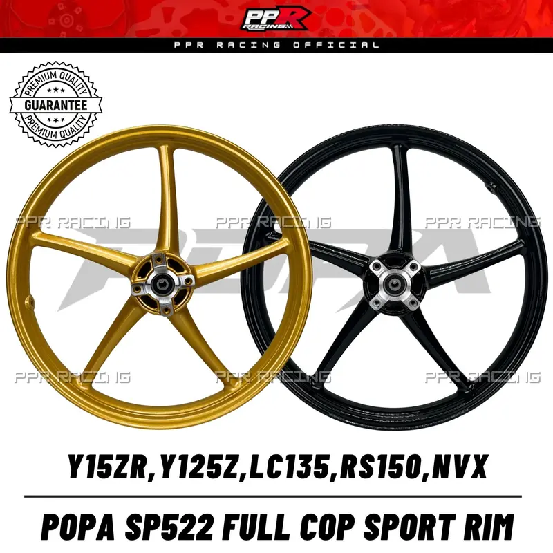 POPA SP522 ENKEI SPORT Motorcycle Rim, Black/Gold, for Y15, Y15ZR, Y16, Y16ZR, LC135, LC4S, LC5S, Y125Z, NVX, SP, EX5 HIGH POWER, EX5 DREAM, WAVE100, DASH and KRISS 1