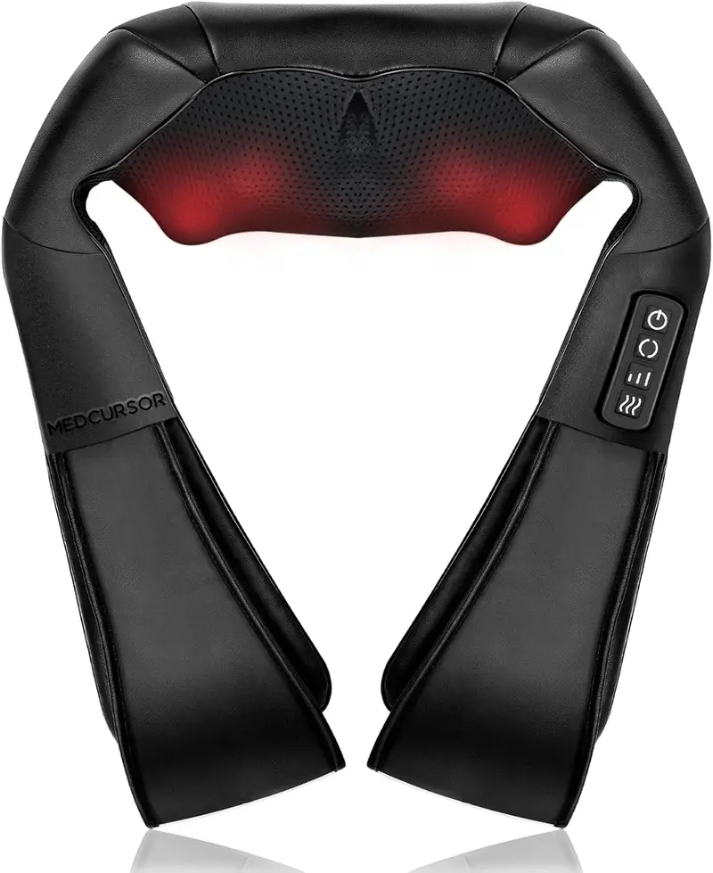 Máy massage cổ Medcursor có sưởi, massage Shiatsu mô sâu, gối massage nhào 3D cho vai và lưng, dùng tại nhà và văn phòng, màu đen, cần cắm điện