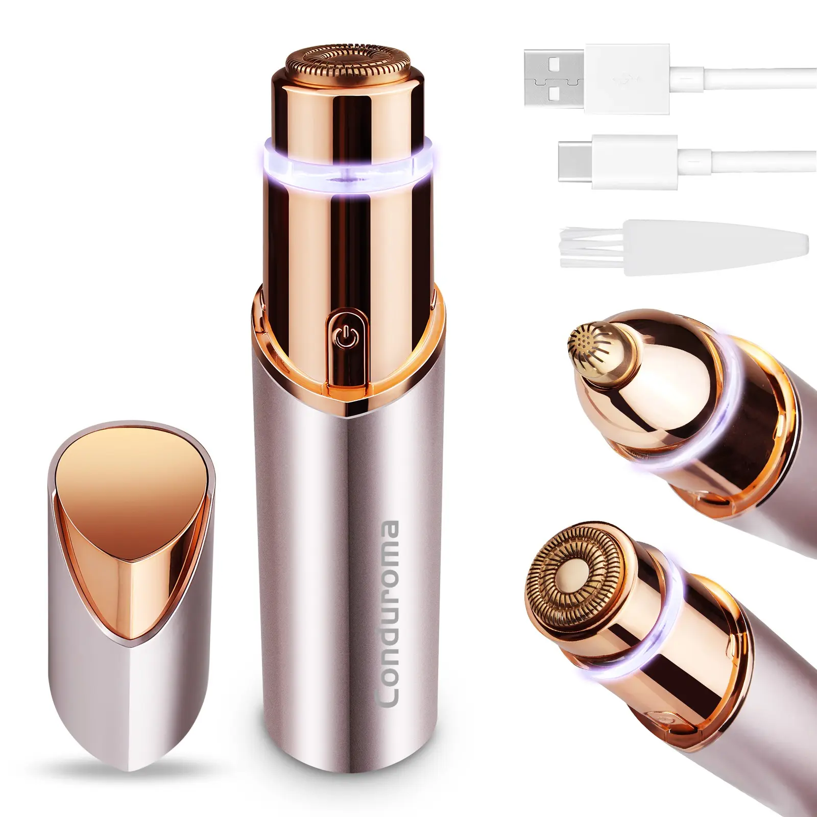Facial Hair Remover for Women, Electric Face Razor with LED Light, Face Shaver for Women, Lady Face Electric Razor for Lip, Chin, Peach Fuzz, Cordless Shaver