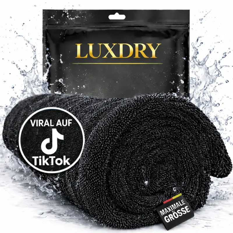 LUXDRY Trockentuch Auto XXL 70x90cm Mikrofasertuch extra groß und Ultra saugstark - Twisted Towel Mikrofasertuch mit 1200 GSM in schwarz - Fusselfreie und kratzfreie Autopflege