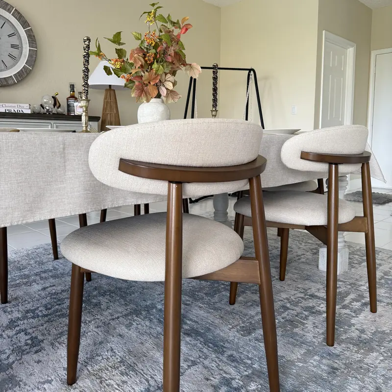 COLAMY NOYA Modern Upholstered Wood Dining Chair with Fabric Finish, Natural Wood Frame and Ergonomic Backrest