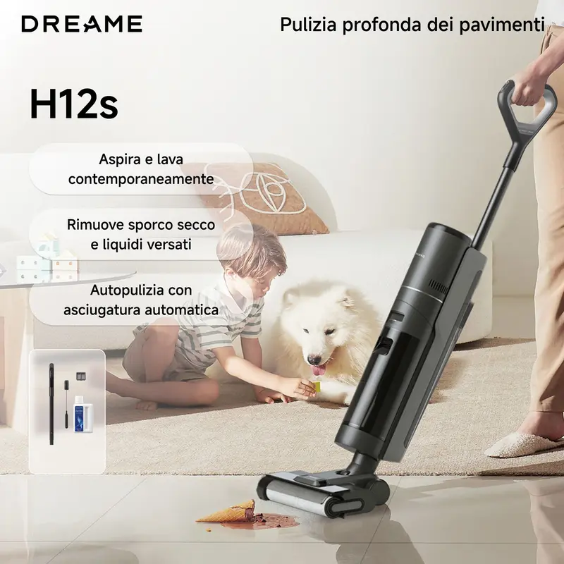 dreame H12s干湿两用洗地吸尘器｜智能地面清洁｜无线硬地面吸拖一体｜污渍检测与贴边清洁
