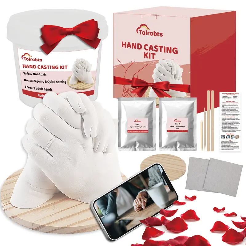 Tolrobts-Conjunto de estampado de manos de yeso para parejas, Ideas de regalo romántico, aniversario, boda, día de San Valentín, impresión de mano de yeso personalizada para parejas, con materiales respetuosos con la piel