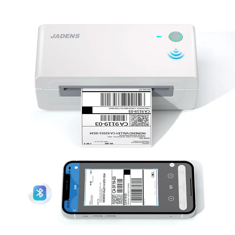 Printer Label Termal JADENS, Perangkat Nirkabel Bluetooth, 4x6, Kompatibel dengan Android, iPhone, dan Windows, Cocok untuk Ebay, Amazon, dan Shopify