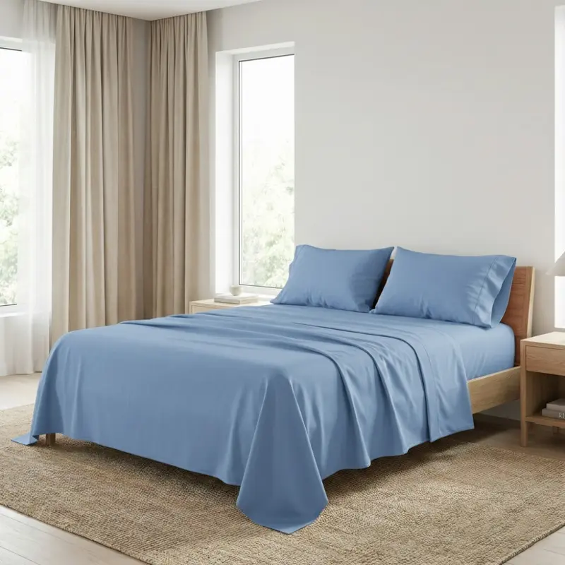 Bộ ga giường đôi trơn màu pha cotton, sản xuất tại Ý