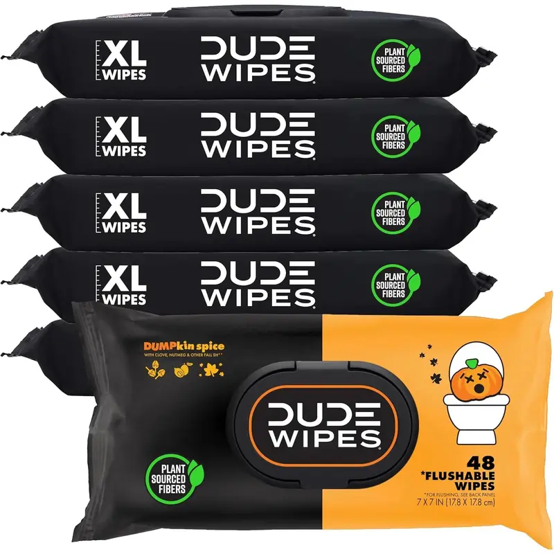 DUDE Wipes - Flushable Wipes - 6 Pack, 288 Wipes - DUMPkin Spice with Clove, Nutmeg, and Other Fall Scents - Septic and Sewer Safe