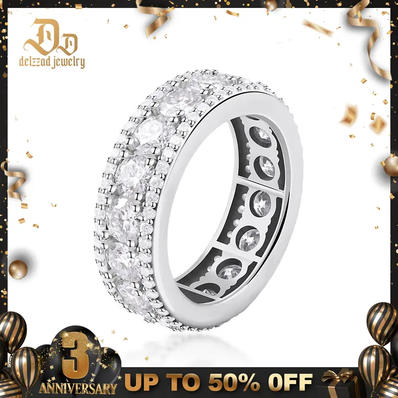 Delzzad Unisex 18K Gold-Plated Circle Ring with VVS Synthetic Moissanite, S925/Copper