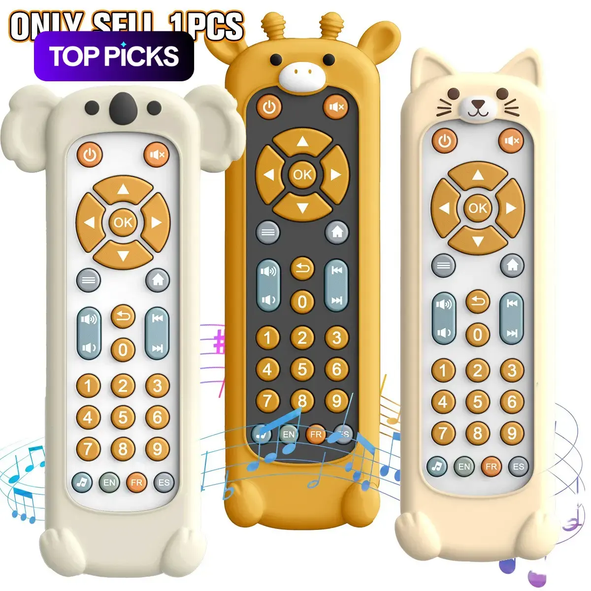 Mainan Remote Control Bayi dari Silikon, Mainan Edukasi dengan Lampu, Suara, Musik, Angka, Suara Hewan, dan Pembelajaran Bahasa, Warna Acak untuk Anak Prasekolah