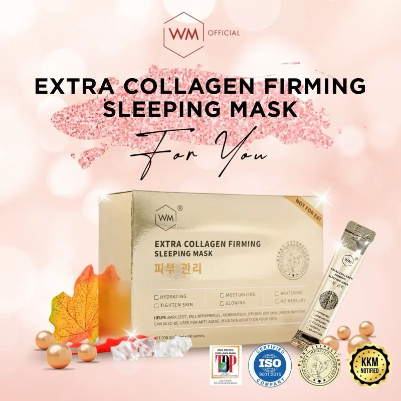 100 Keping WM Masker Tidur Kolagen | WM EXTRA COLLAGEN FIRMING SLEEPING MASK