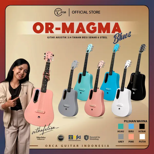 Guitarra acústica ORCA 3/4 con alma metálica OR-MAGMA Blues y 6 cuerdas de acero