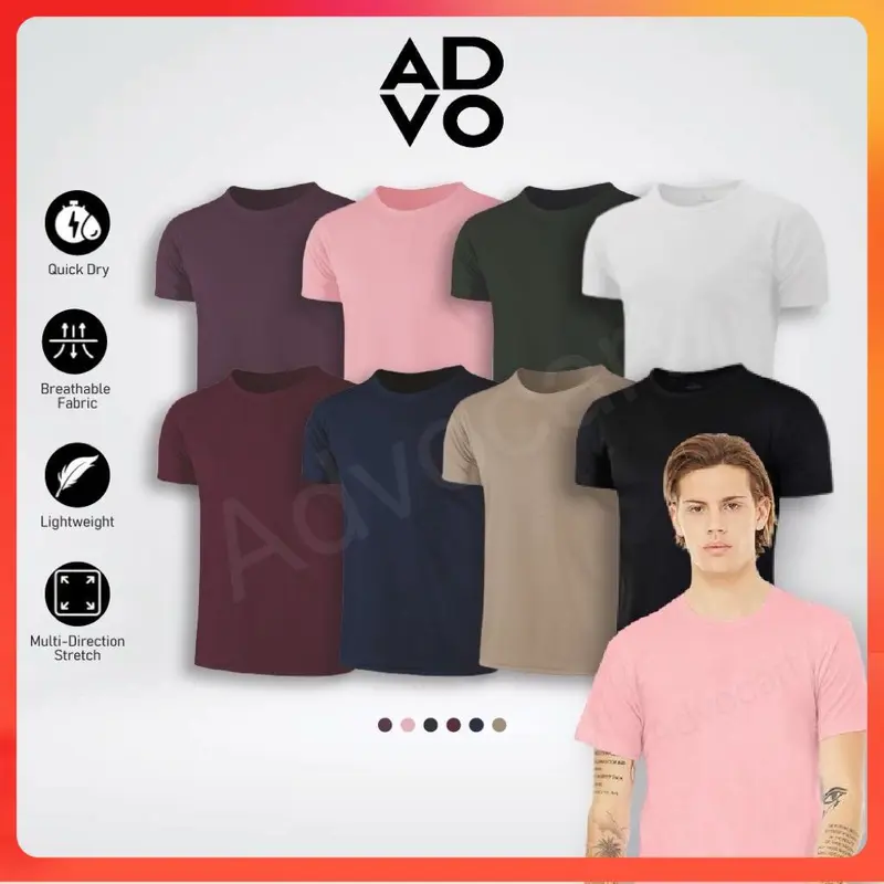 ADVO [New Series] Microfiber T-Shirt Men Jersey Round Neck T shirt Short Sleeve Baju Jersi Lelaki Plain Unisex Quick Dry Baju Jersi Lelaki Cepat Kering Bernafas Ringan Lembut Lengan Pendek Leher Bulat
