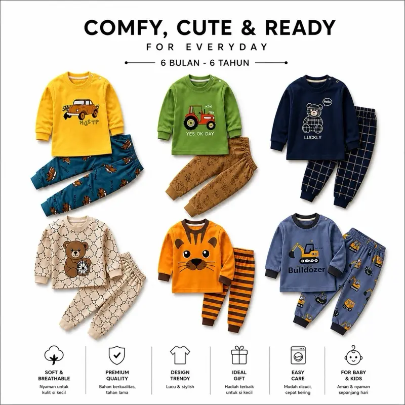 Bebe World Baby- und Kinder-Schlafanzug aus Baumwolle, langärmliges Pyjama-Set in verschiedenen Designs und Größen