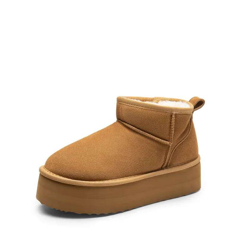 DREAM PAIRS FuzzyClassic Women's Mini Platform Snow Boots, Genuine Suede, Memory Foam Insole, Lightweight Slip-Resistant Sole