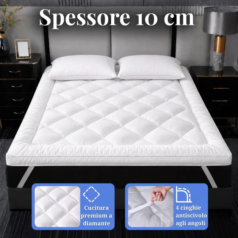 Surmatelas double confortable, garnissage en fibres creuses 1000 g/m², hypoallergénique et résistant, épaisseur 10 cm, housse de protection en microfibre, 4 coins élastiques