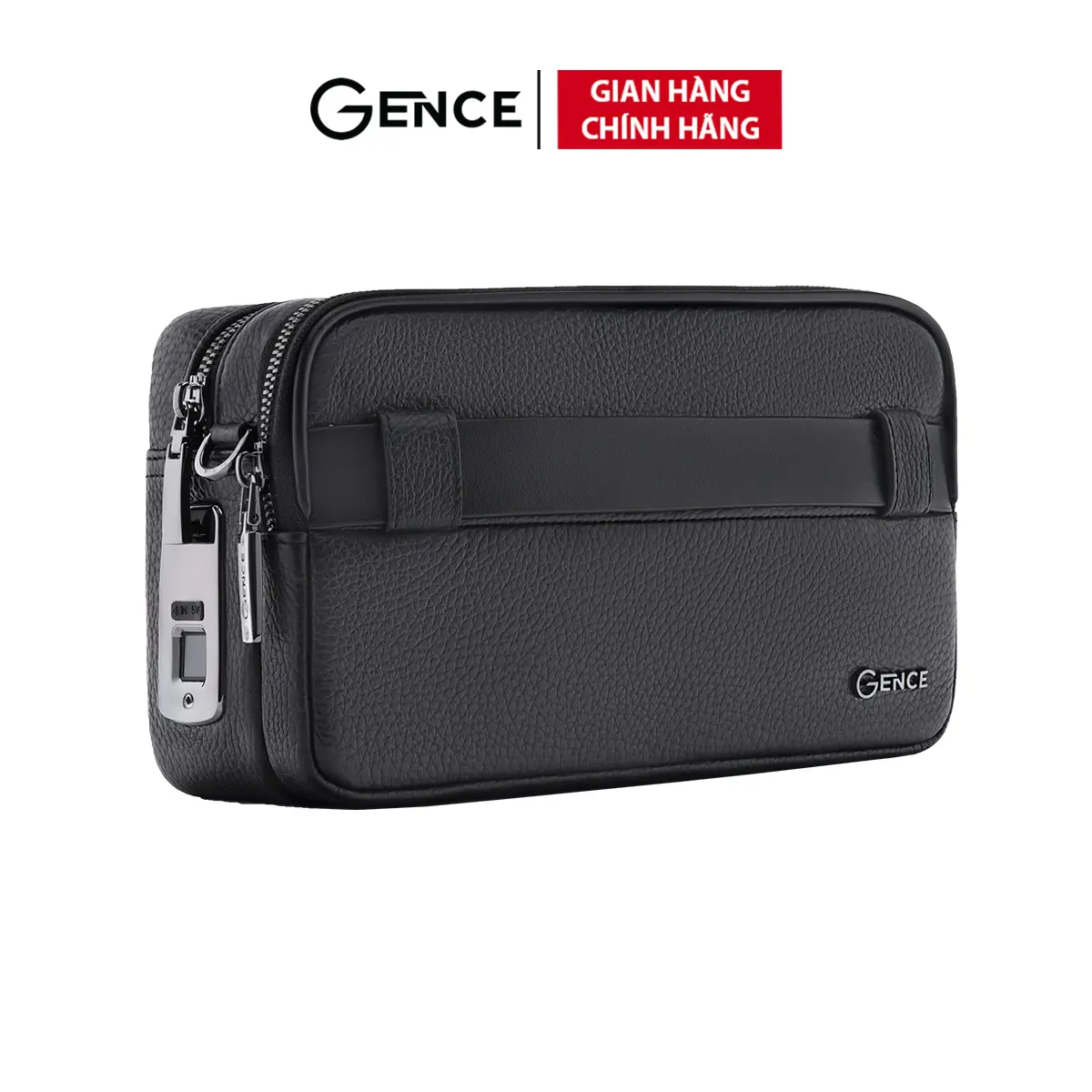 Ví clutch nam GENCE RB08 da bò màu đen, đeo chéo hoặc cầm tay, khóa vân tay và khóa số