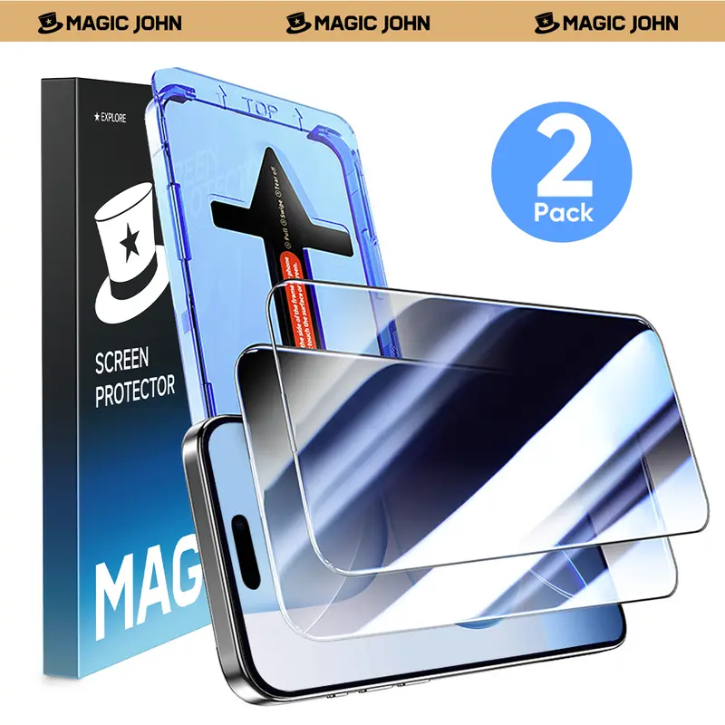MAGIC JOHN 2-Pack Screen Protectors for iPhone, Samsung and Google, Crystal Clear, Scratch Resistant, Privacy, Easy Installation