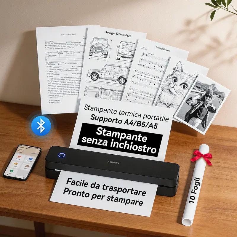 Impressora térmica portátil A4 Hanin — impressora Bluetooth sem tinta para casa e escritório, compatível com iOS e Android