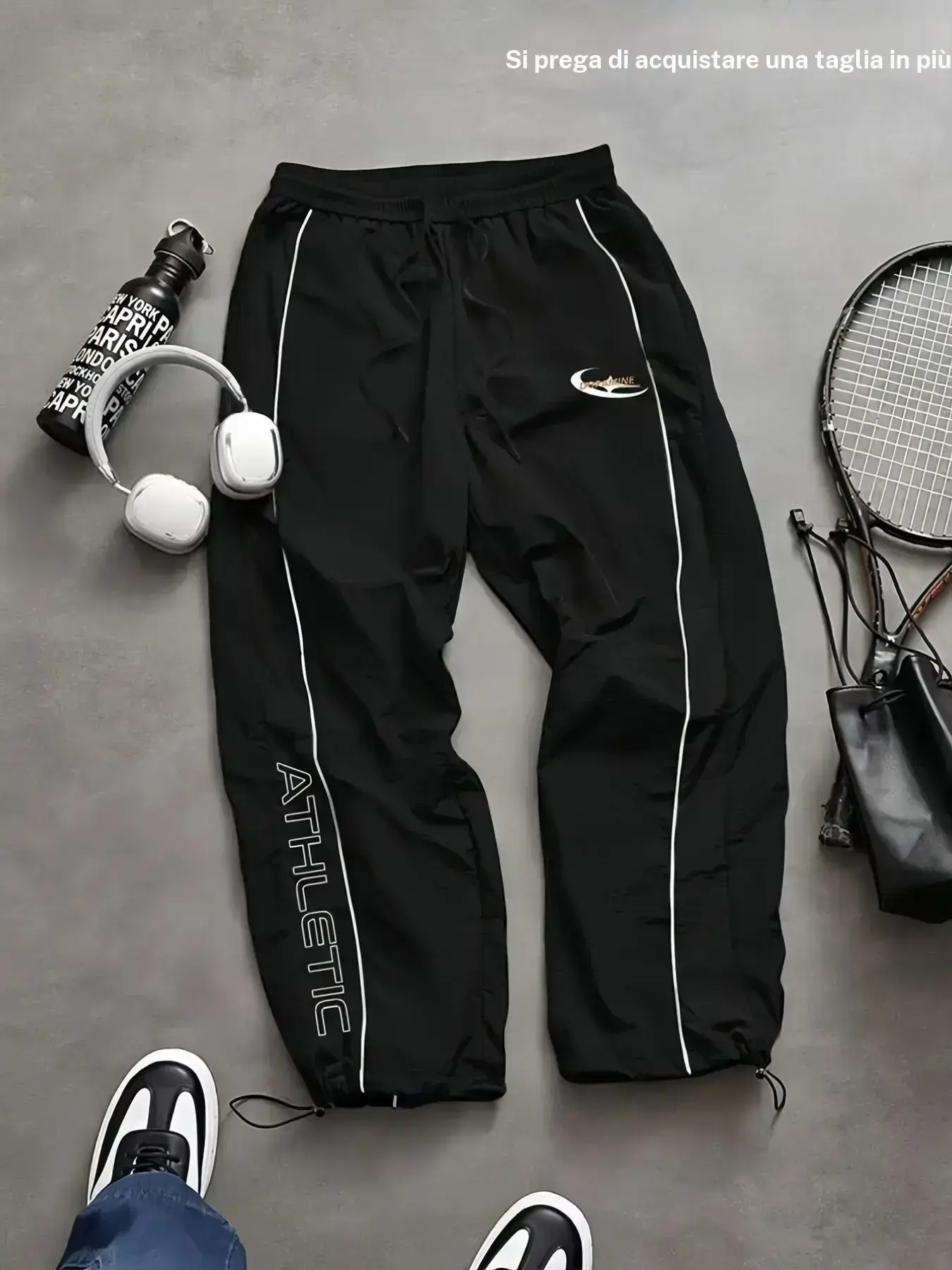Men's Loose-Fit Casual Sports Trousers with Elastic Cuffs, Print and Lightweight Fabric
