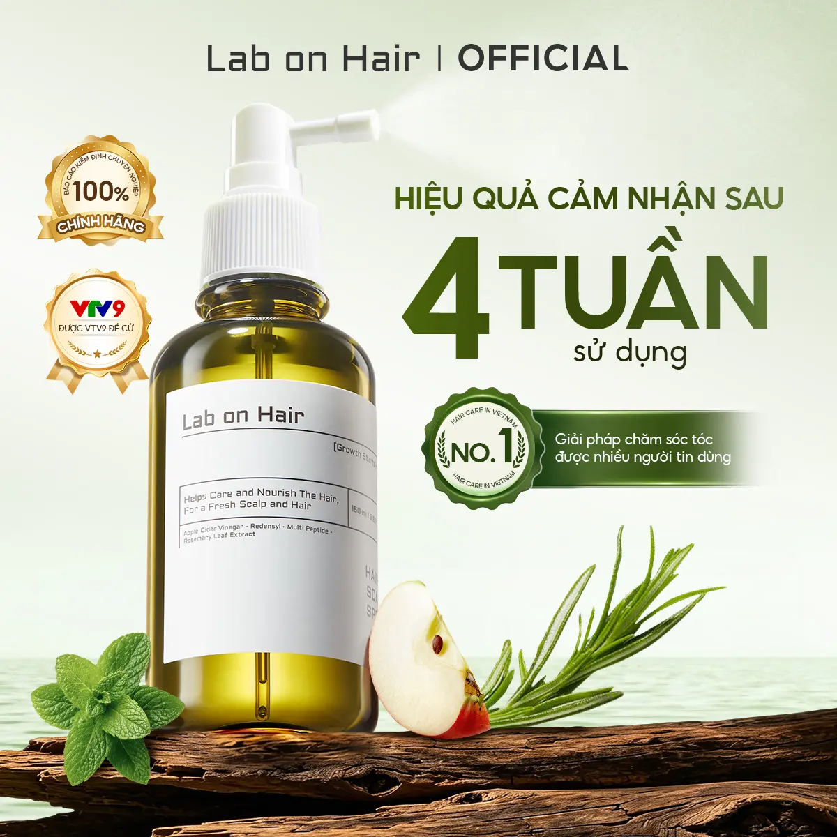 [NGÀY SALE 50%] Xịt dưỡng mọc tóc Lab on Hair 160ml chứa giấm táo, hỗ trợ củng cố chân tóc, giảm rụng tóc và kích thích tóc mọc chậm