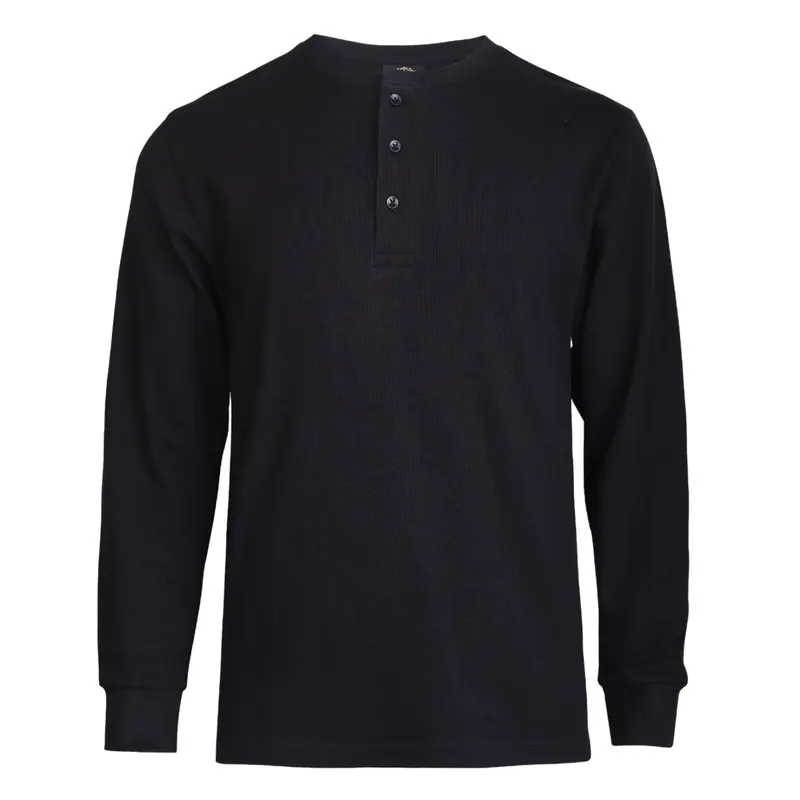 Herren-Thermo-Henley aus Baumwolle im Waffelstrick, langärmlig, atmungsaktiv, einfarbig, Größen S–3XL