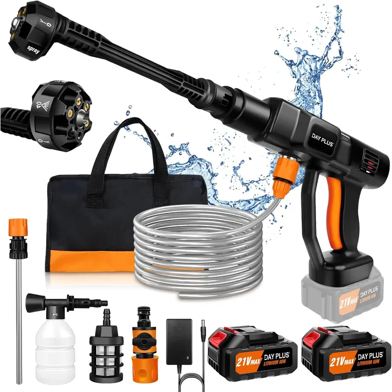 Cordless Portable Pressure Washer, 65 Bar, 3000mAh Battery, Adjustable 6-in-1 Nozzle and 9-Meter Hose for Car and Garden Cleaning