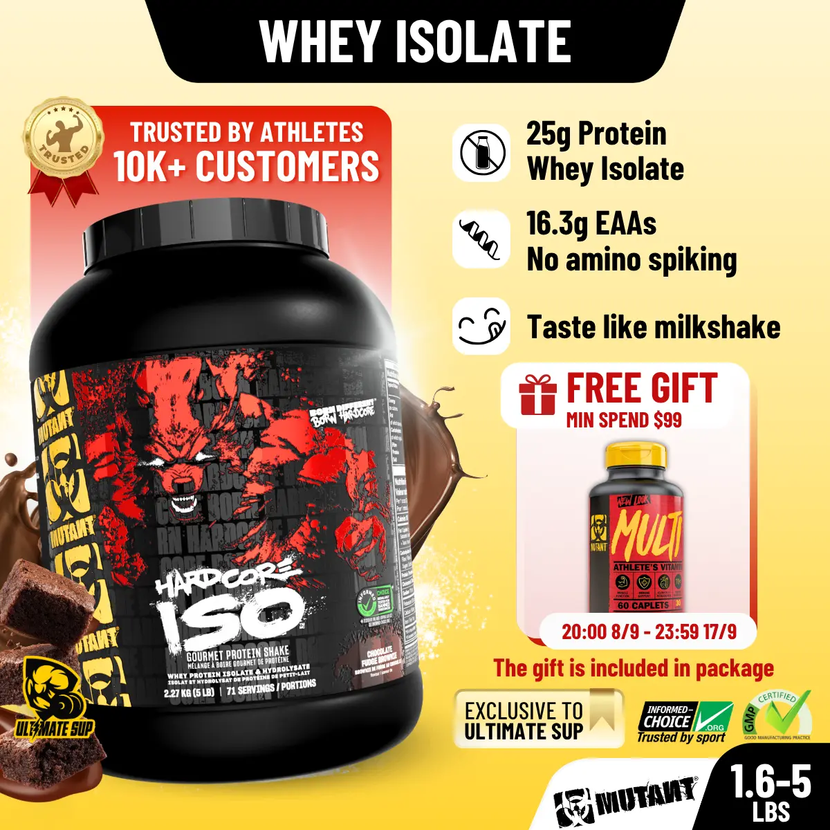 Mutant, Hardcore ISO Surge, Whey Protein Isolate, Fast Absorption, Maximum Results 1.6-5lbs