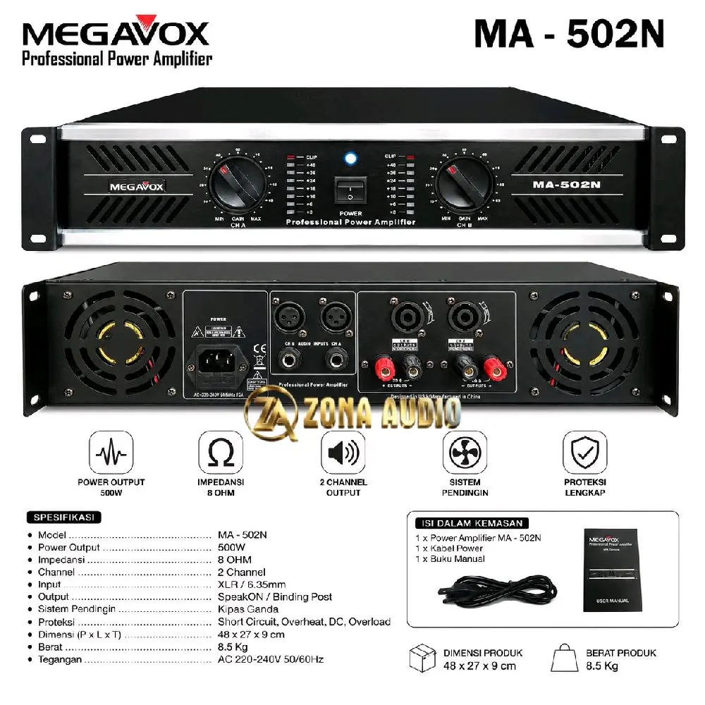 Megavox MA 502N 정품 2채널 2 x 500 Watt 파워 앰프
