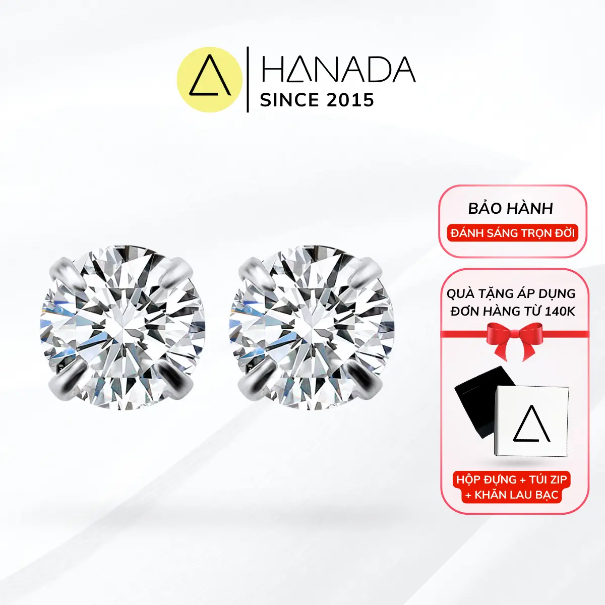 Hanada 925银耳钉，CZ 6A锆石120切面，高闪不氧化不褪色，男女可戴简约单颗耳钉，0397 D06