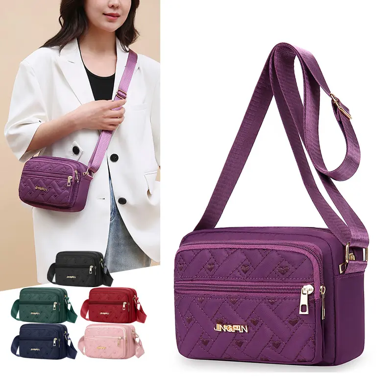 Women's Small Floral Messenger Bag in Oxford Cloth, Canvas and Nylon, for Middle-Aged Women and Mothers