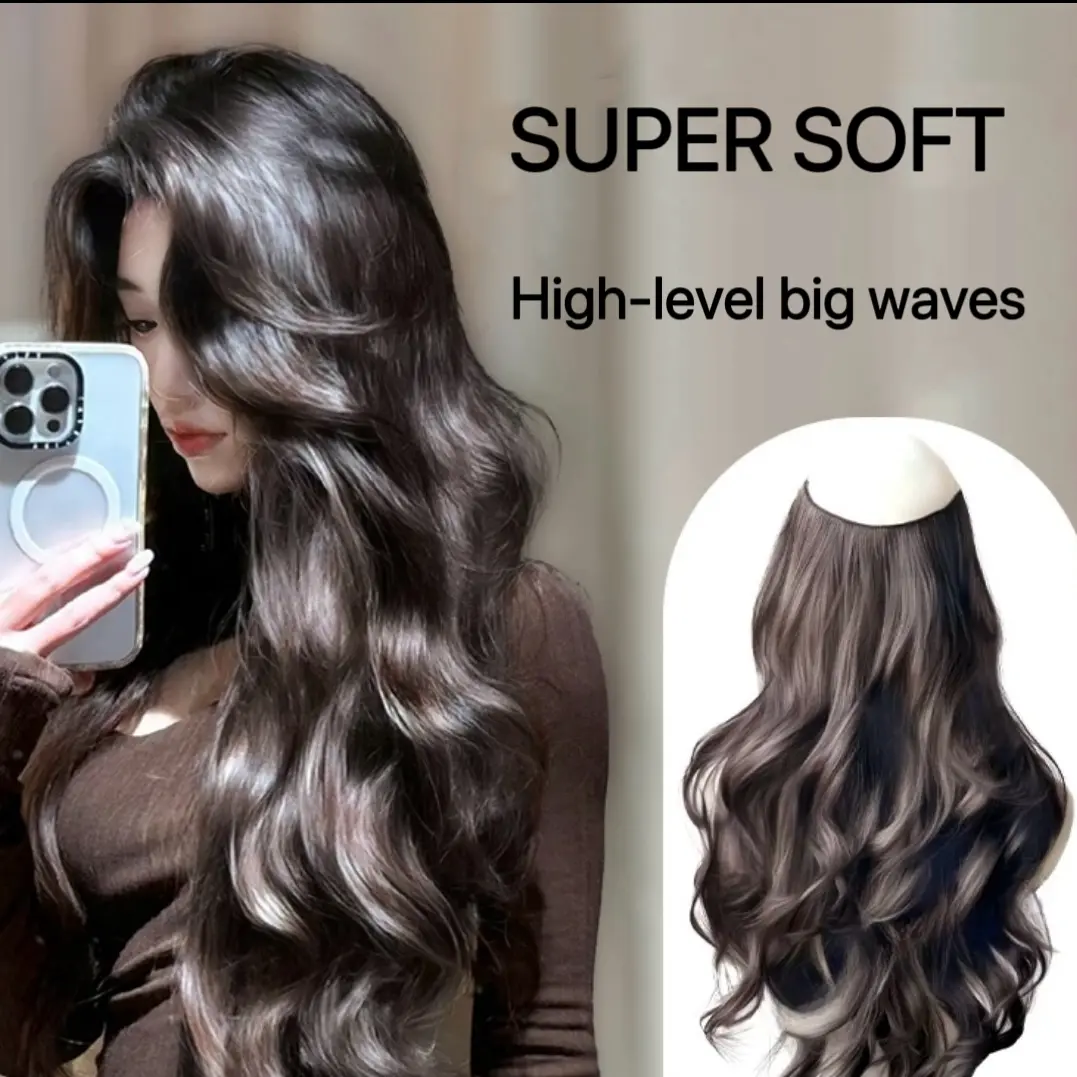 Tóc nối kẹp Fanov dài xoăn cho nữ, màu đen nâu, sợi tổng hợp chịu nhiệt cao, tạo kiểu dày tự nhiên
