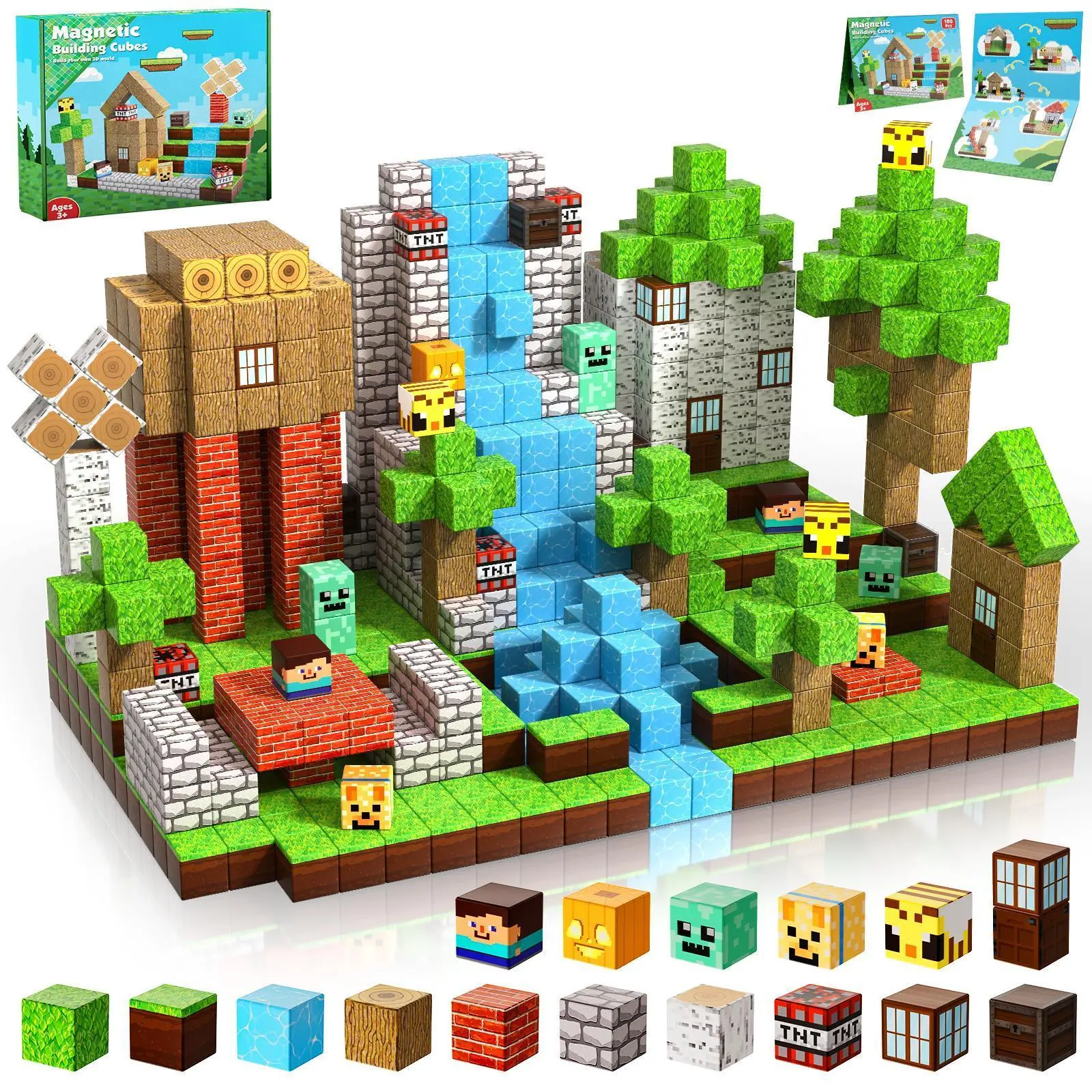 100-teiliges Magnetbausteine-Set – magnetische Bauplatten und Stapelsteine, Build Mine Magnet World, STEM-Montessori-Sensory-Spielzeug für Kinder ab 3+, Jungen und Mädchen, magische Magnetwürfel