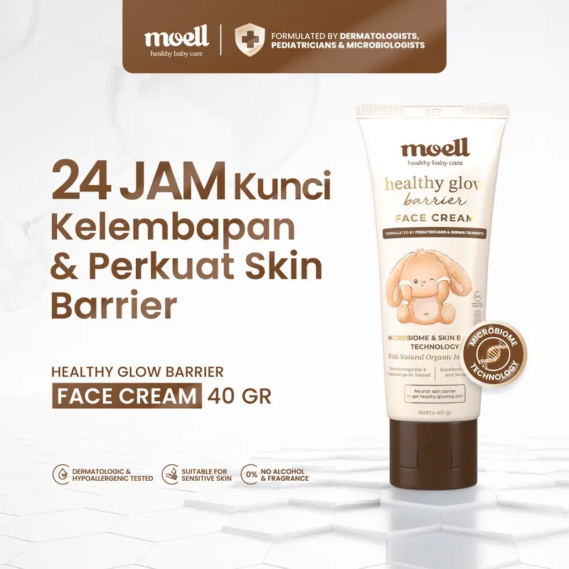 Moell Face Cream Bayi - Pelembap Wajah Anak Melindungi dan Memperkuat Skin Barrier Kulit Si Kecil - Aman untuk Kulit Sensitif dan Newborn - Skincare Anak Formulasi Dokter dengan Microbiome Teknologi - Skincare Bayi