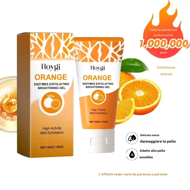 Orange Exfoliating Gel for Face and Body, Deep-Cleansing Scrub for Blackheads and Skin Hydration