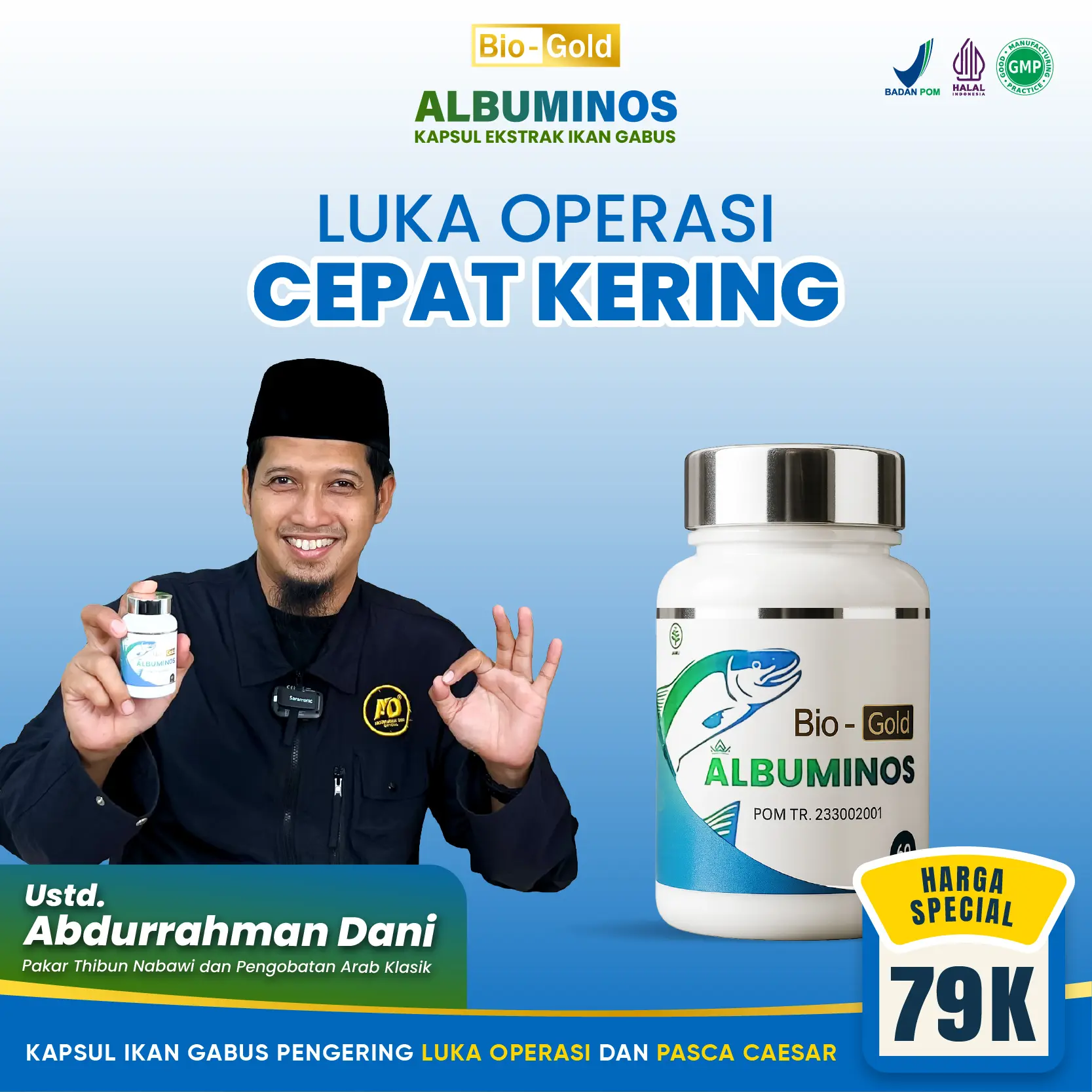 Bio Gold Albuminos Kapseln, 500 mg Schlangenkopffisch-Extrakt, Kutuk, zur Unterstützung der Regeneration nach Operationen und Kaiserschnitt, BPOM